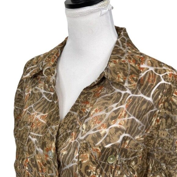 Hearts of Palm Blouse Size 14 Animal Print Semi-Sheer Collared Button-Down NEW - Picture 4 of 13
